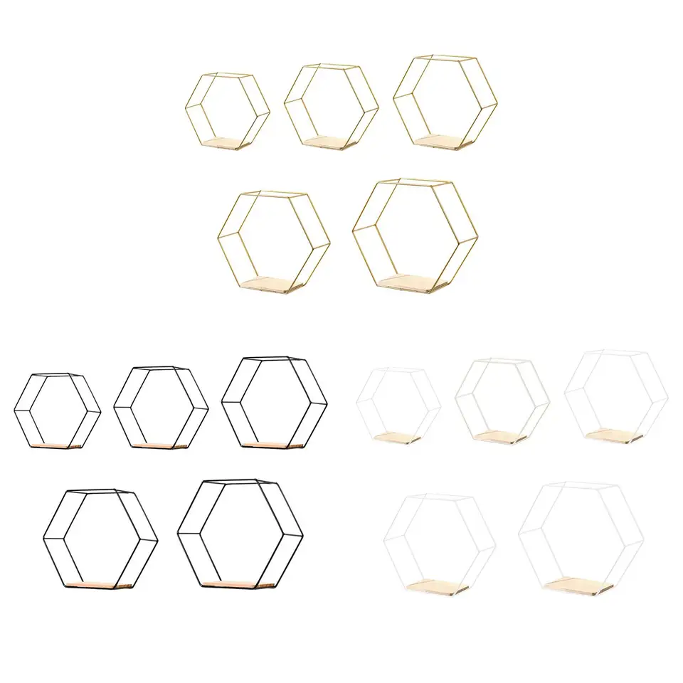 5ks hexagon železné steny držiak na stene držiak kuchynský kov Plávajúca polica pre obrazové umelecké diela Malé rastliny Mini kvetináč displej