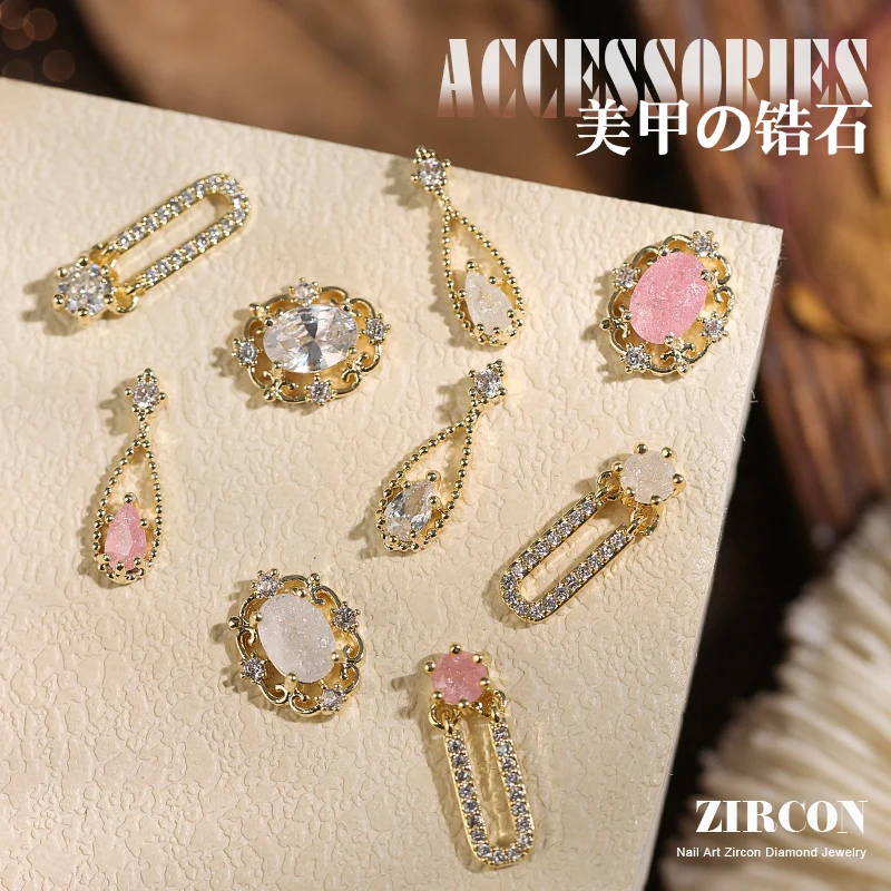5ks japonské nechtové umenie farebný ľad zirkón šperky Oval/Waterdrop High-Kirst Real Gold Electroplating Decorácie nechtov