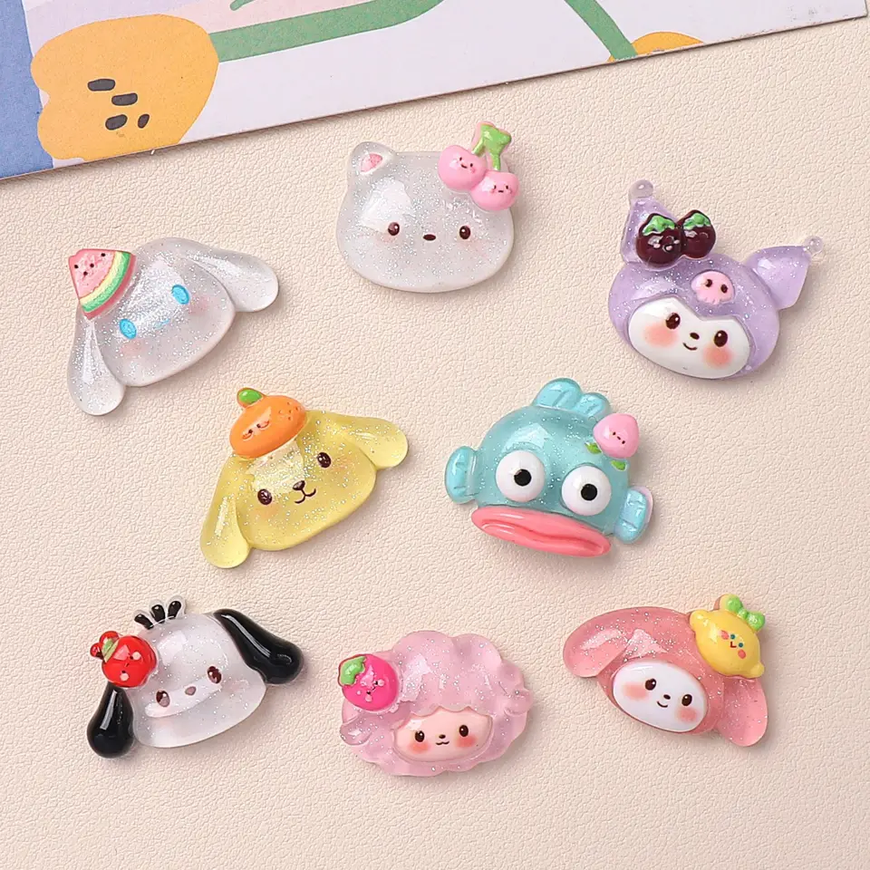 5ks karikatúra Shiny Starry Sky Flash Animal Sanrio Resin Flatback pre remeselnícke DIY Supplies Cabochons Charms