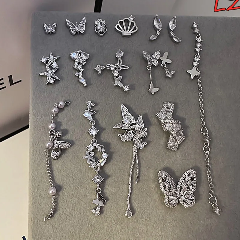 5ks letný strieborný lz séria nechtov zirkónové šperky nové luxusné 3D motýľ Super Flash na nechty
