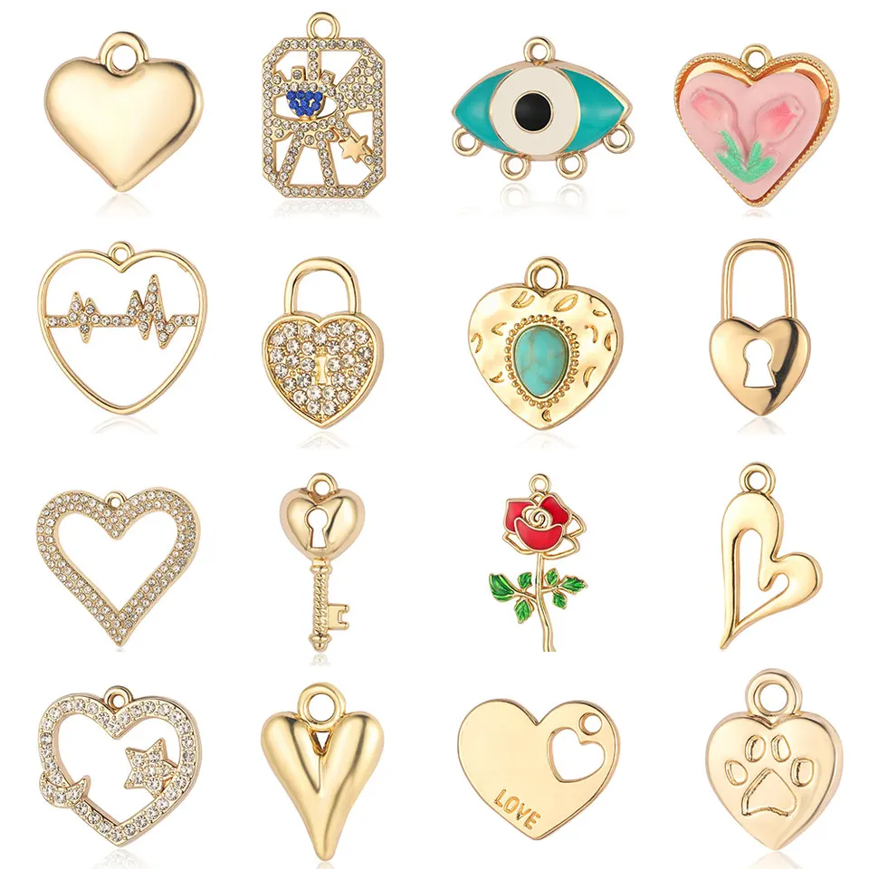 5ks/lot zink zink zinkohraca kvetina kvetina zámok kľúča Zlá očné kúzla Tulip Rose Love Love Crescent Star Náramok Náramok náhrdelníka