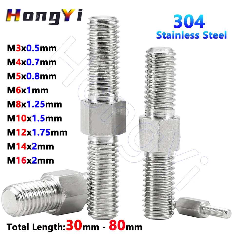 5ks M3 M4 M5 M6 M8 až M16 A2 304 Nerezová oceľ ľavá a pravá závit Dvojitá hlava závit Double End Tod Ind Rod Rod Stručná skrutka