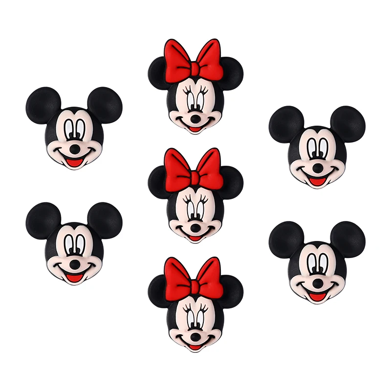 5ks Mickey Mouse Minnie Mouse 3D Fokálne silikónové guľôčky Teether šperky koráliky Food Grade pre reťazec cummieva