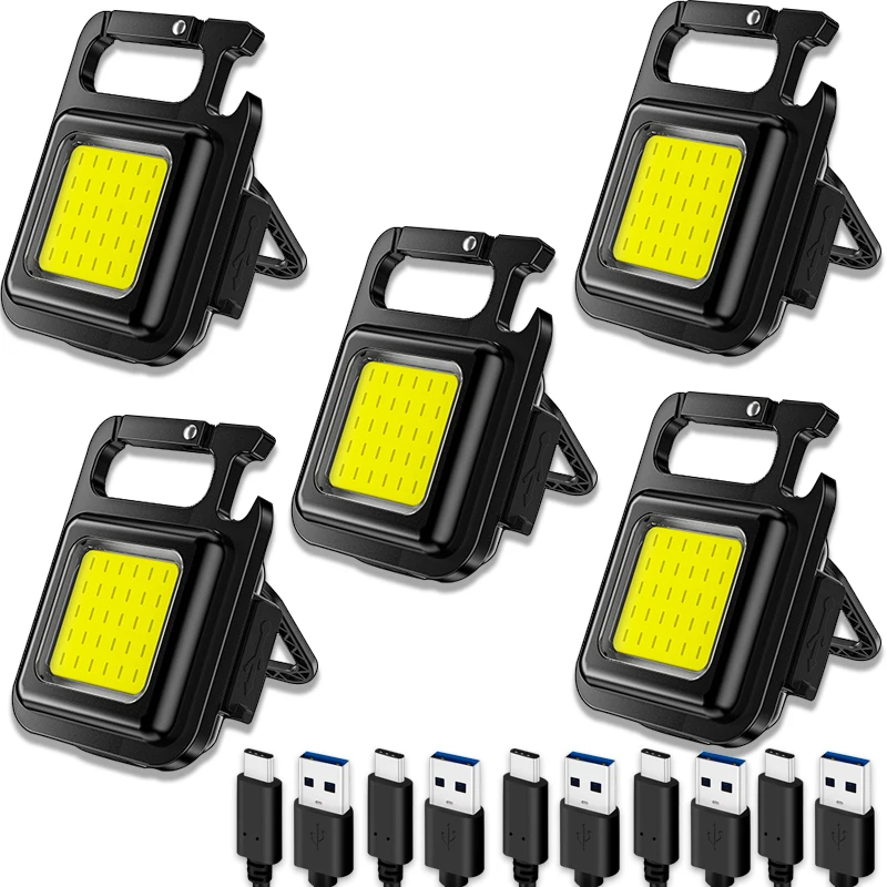 5ks Mini LED LED Keychain Light Mutifuction Prenosné nabíjateľné pracovné svetlo s vývrtou vonkajšieho kempingu Rybárske lezenie