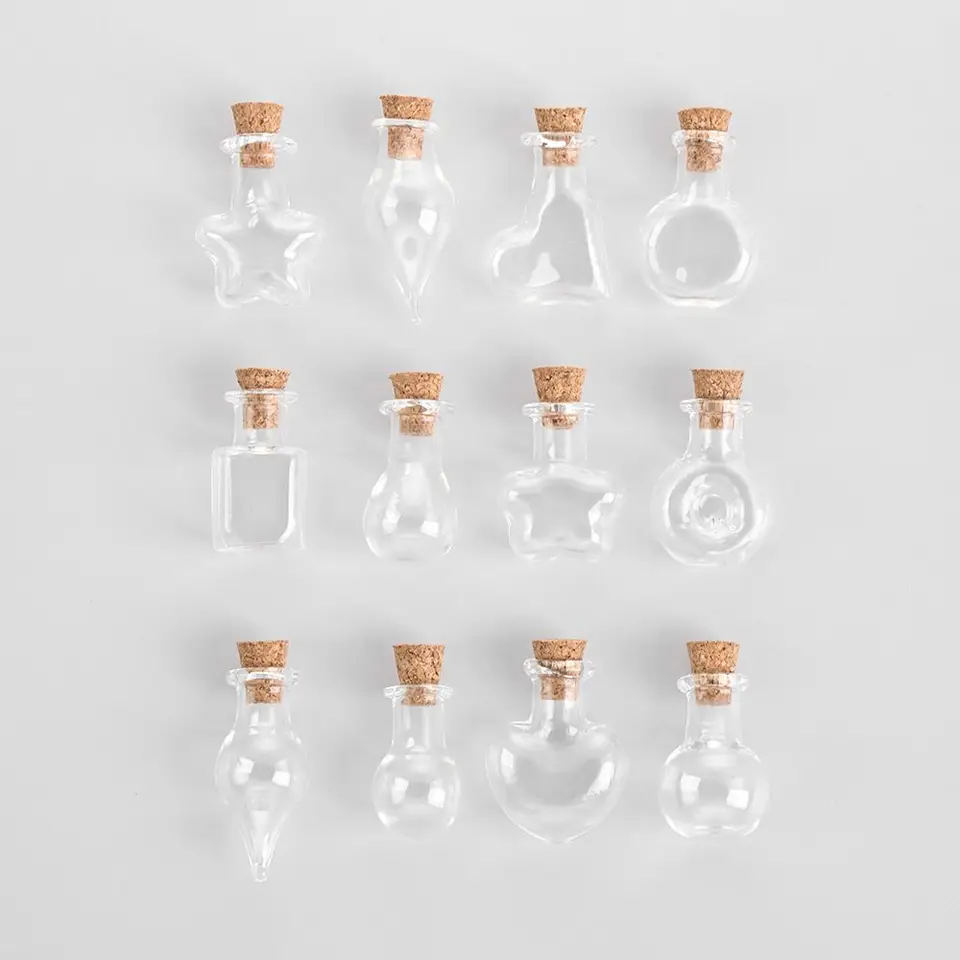 5ks mini sklenené korkové fľaše Prázdne vzorky Pohľady, ktoré si želajú fľašu svadobnú domácu dekoráciu DIY prívesky