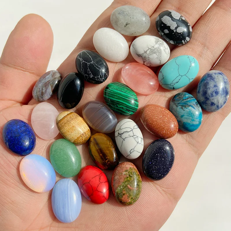 5ks oválny tvar vajec Prírodný kameň Cabochon Flatback Stone Loose Cabochon Charm pre domácich majstrov