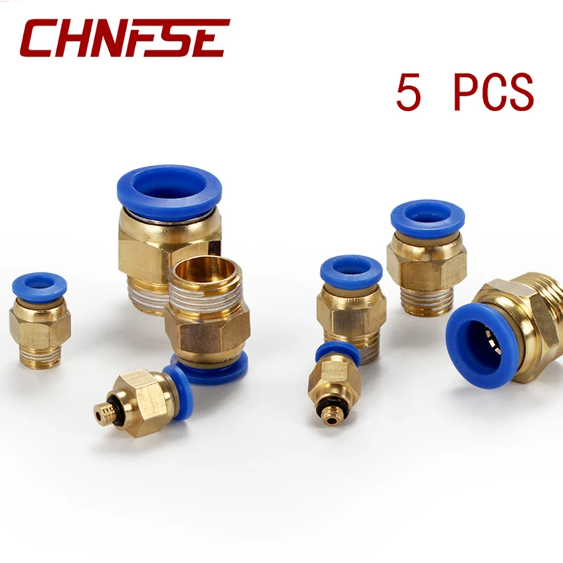 5ks PC Pneumatické vybavenie Push do tvaroviek valcový kĺb Mužský závit rýchly konektor 4 mm 6 mm M5 8 mm 10 mm 12 mm