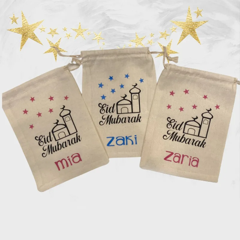 5ks personalizované Eid Mubarak Candy Money Eidi Bag Ramadan Kareem Muslim Islamská dekorácia rodina Deti Kid Boy Dievča
