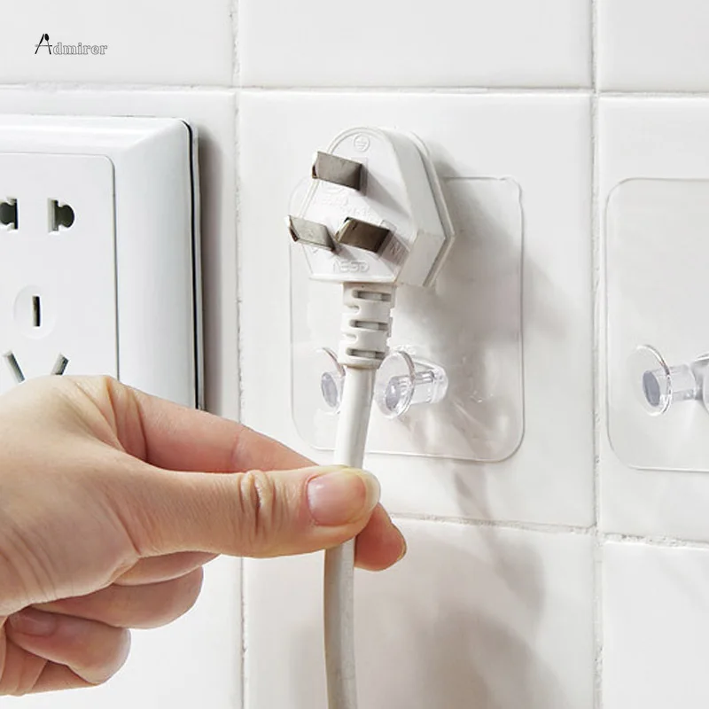 5ks plastové kuchynské steny háčiky na stenu bezprodukčnú multifunkčnú stenu zavesenie priehľadnej pre zásuvku napájania