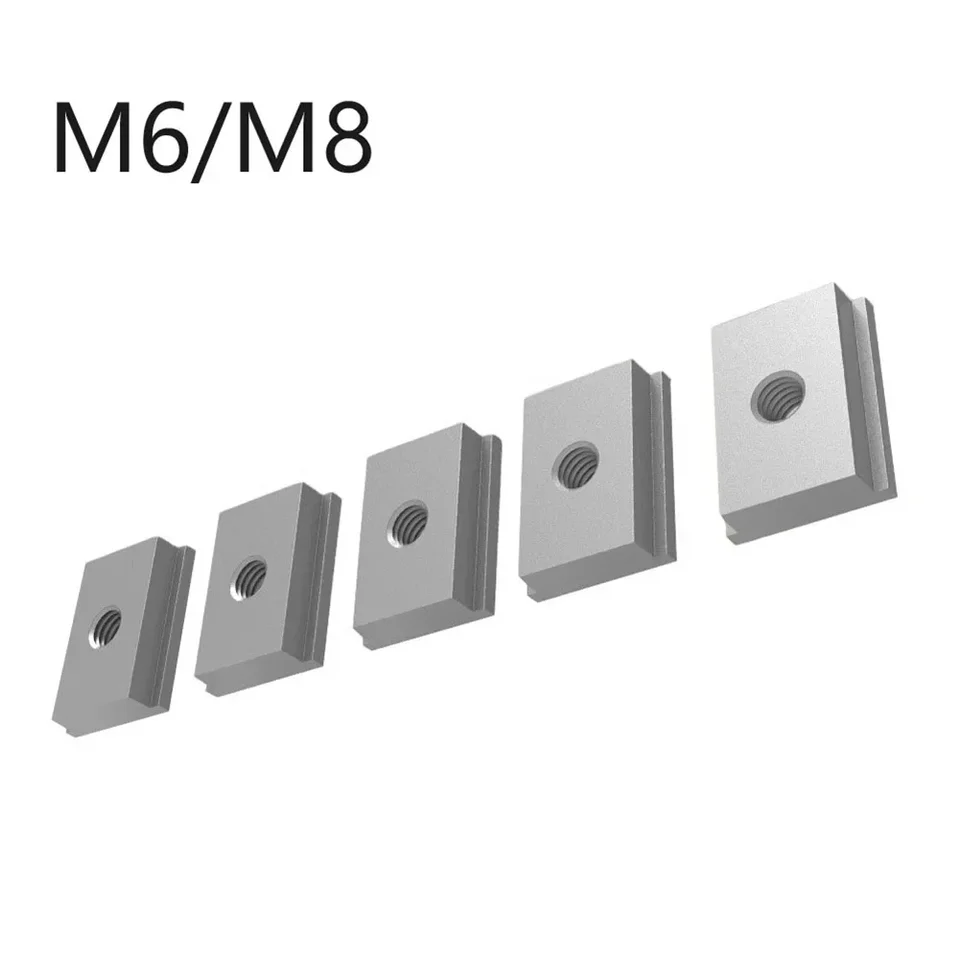 5ks posúvač T-Track pre drevené stolové pílky/vŕtací pokos M6/M8 T-Track Slider Hliníková zliatina striebra