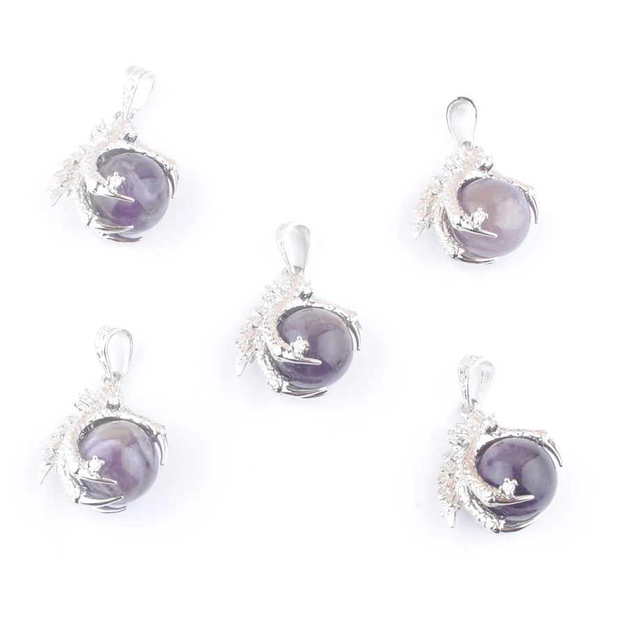 5ks prírodný amethyst kamenný drak pazún Claw Reiki Chakra Charm Women Man Classic módne šperky TN3115