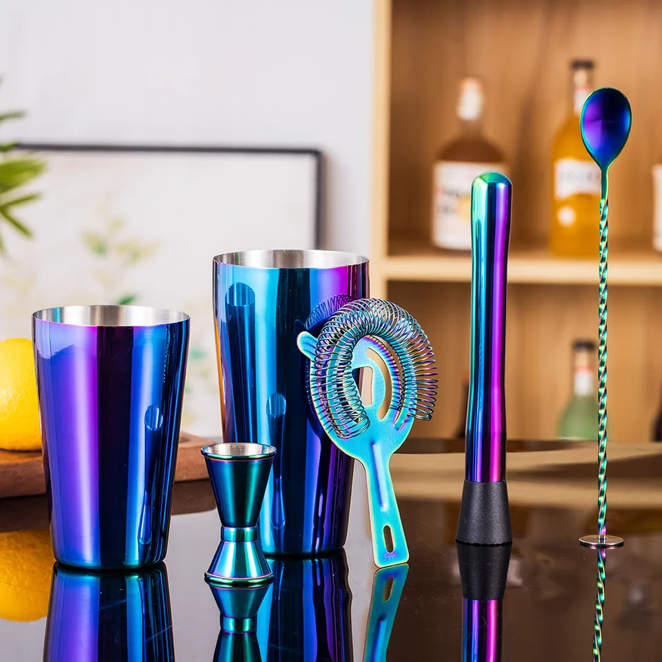 5ks Rainbow Cocktail Shaker Bar Set, z nehrdzavejúcej ocele Boston Shaker Tins Bartender Kit Drink Mixer Party Bar Tools