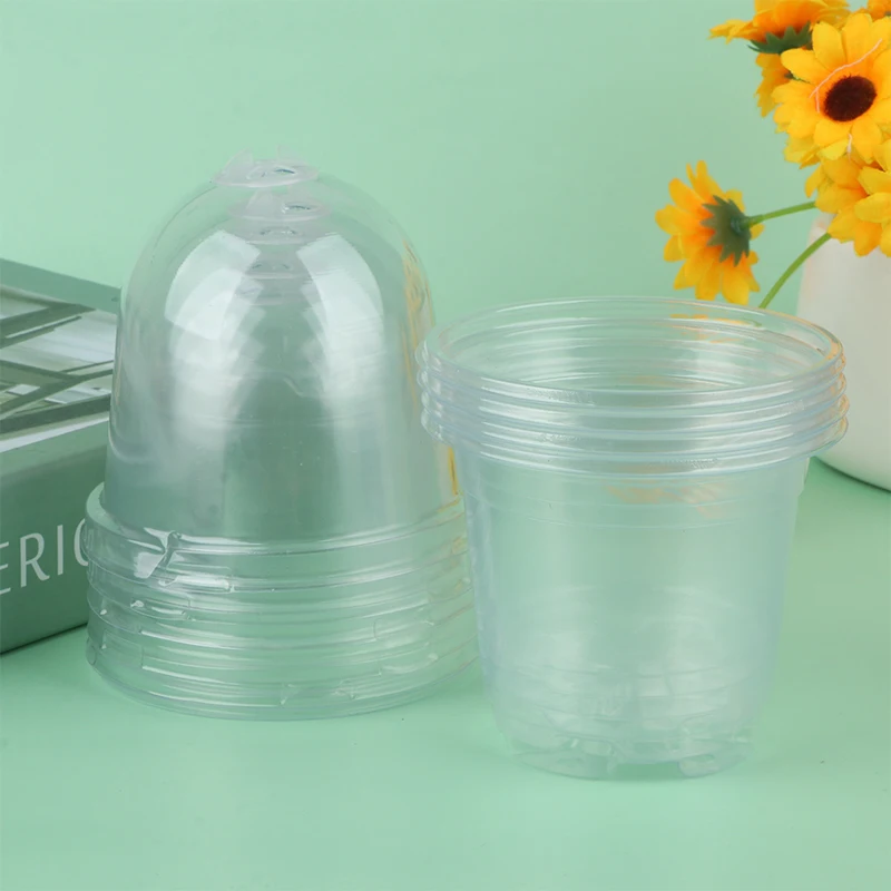 5ks rastlinné materské kvetináče Transparentné plastové plastické osiva Pet Stateter Poháre s krytom vlhkosť kupolu Tray Transplanting Containery