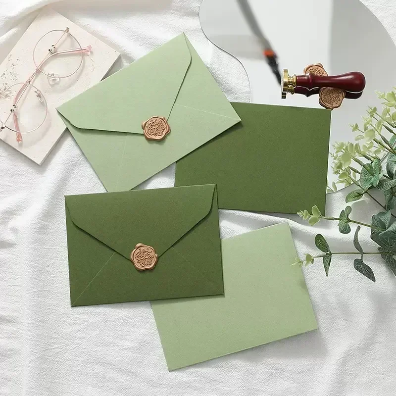 5ks roztomilé zelené obálky Kawaii Vysoké hrubé obálky pre listy Darčeky Balenie svadobnej hostiny Obálka Karty