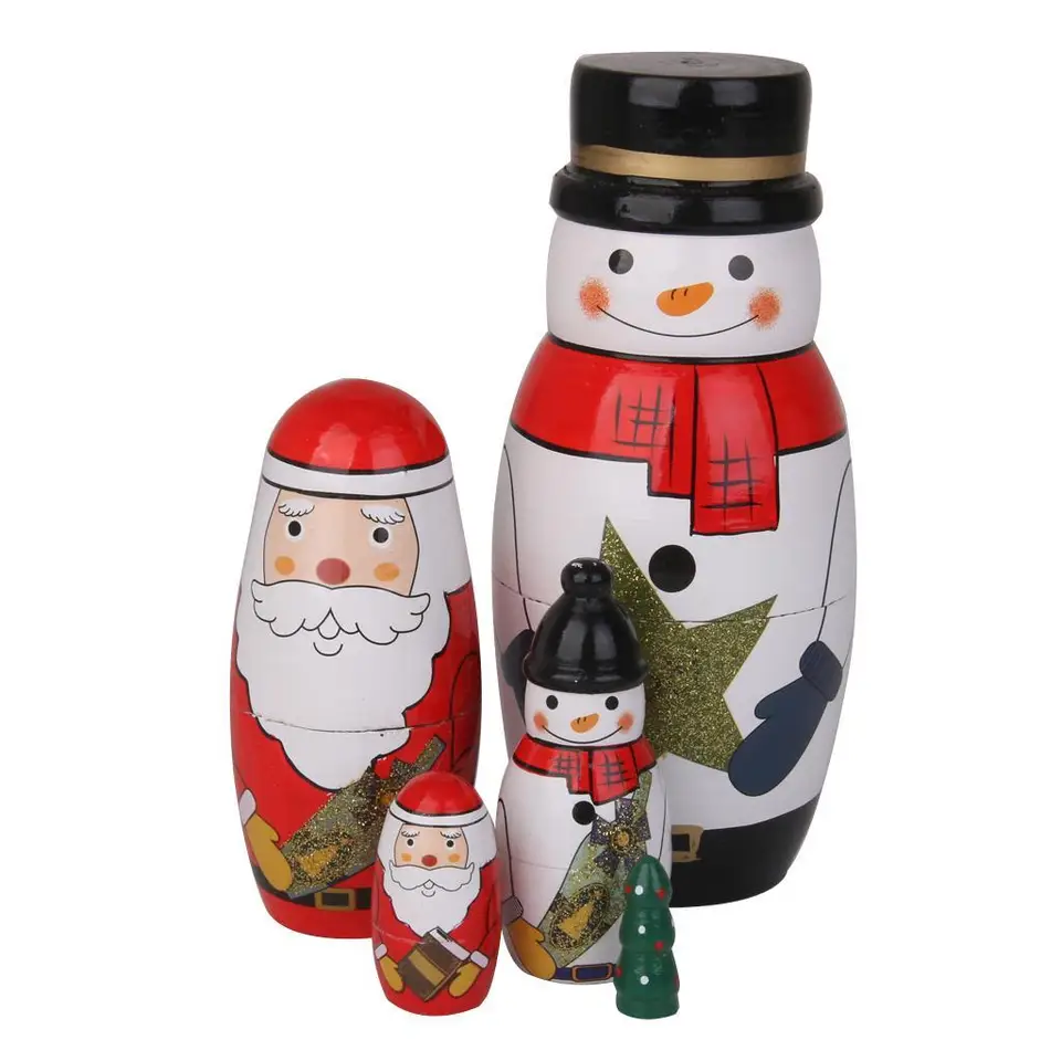5ks Ruská matryoshka snehuliak hniezdenie bábiky ručne maľované figuríny drevené