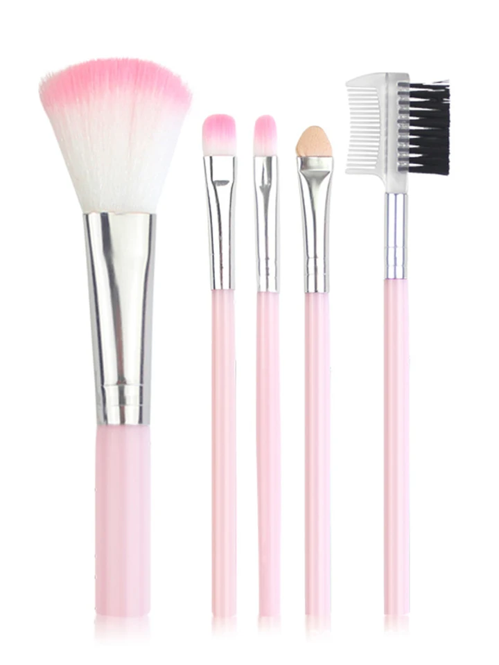5ks ružové kefy na make -up súpravy pre očné tiene, pery, tvár, riasenka s cestovným vreckom