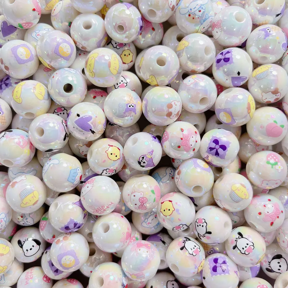 5ks sanrio voľné korálky pre domácich majstrov výroba karikatúry Hello Kitty Kuromi Pompompurín Vytlačené okrúhle guľôčky pre náramok pre domácich majstrov 16 mm