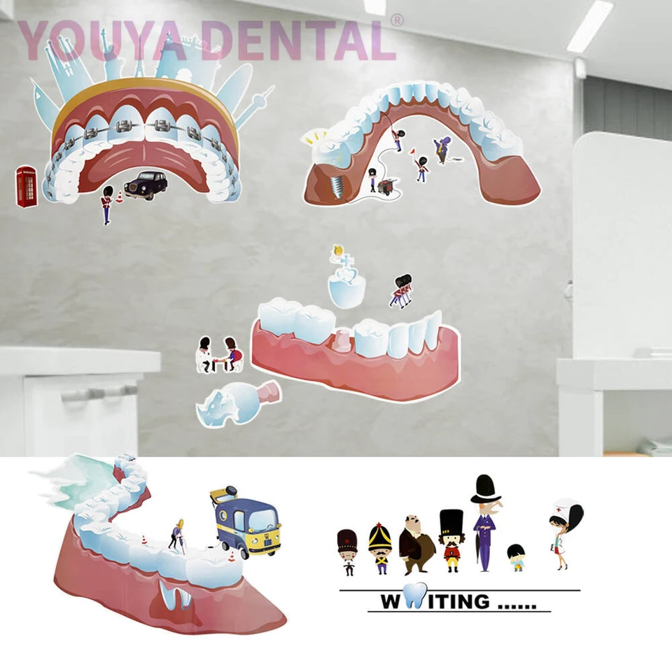 5ks/set Dental Creative Design Art vinylová stena nálepka zubná klinika Self Adhesive Dekoratívne nástenné nálepka Nálepka Nálepky na nálepky