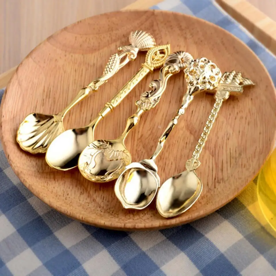 5ks/set kávový lopatk starožitný elegantný tvar zliatiny Kráľovský štýl Stolová lyžica pre domácu čajovú lyžičku kuchynské doplnky