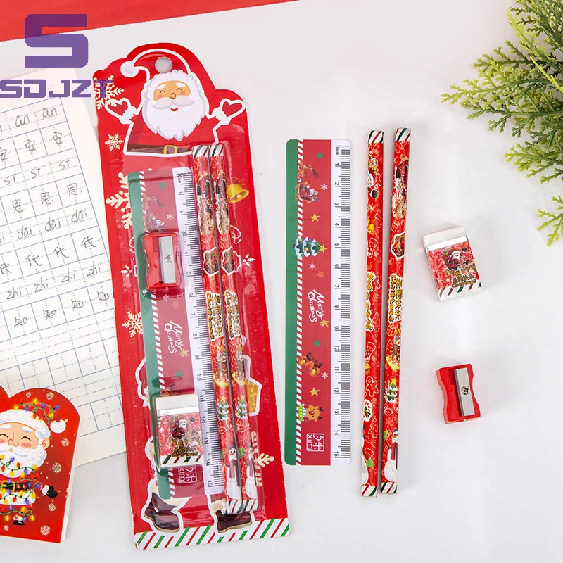 5ks/set roztomilé vianočné kancelárske potreby sada Santa Claus ceruzka Pravír