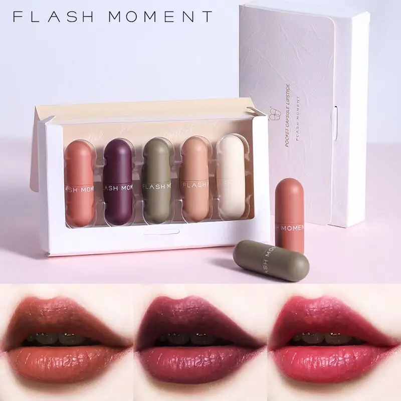 5ks/set roztomilý tvar kapsuly zamata matná rúž trvalá vodotesná, nie miznutie Batom Red Lips Batom Cosmetics make -up súpravy