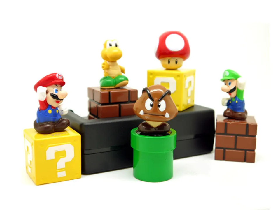5ks/set Super Mario Action Figure Luigi Yoshi Model Doll Cake Decoration Ozdoby Anime periférne periférie Detské hračky Darčeky