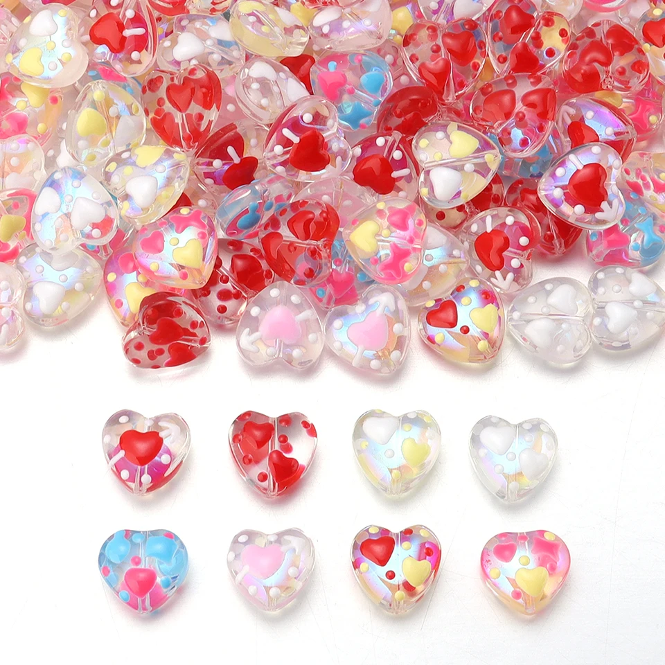 5ks sklenené korálky Láska zafarbené priehľadné broskyňové srdiečko Lampwork Loose Fead pre šperky na výrobu doplnkov DIY náramky náramkov