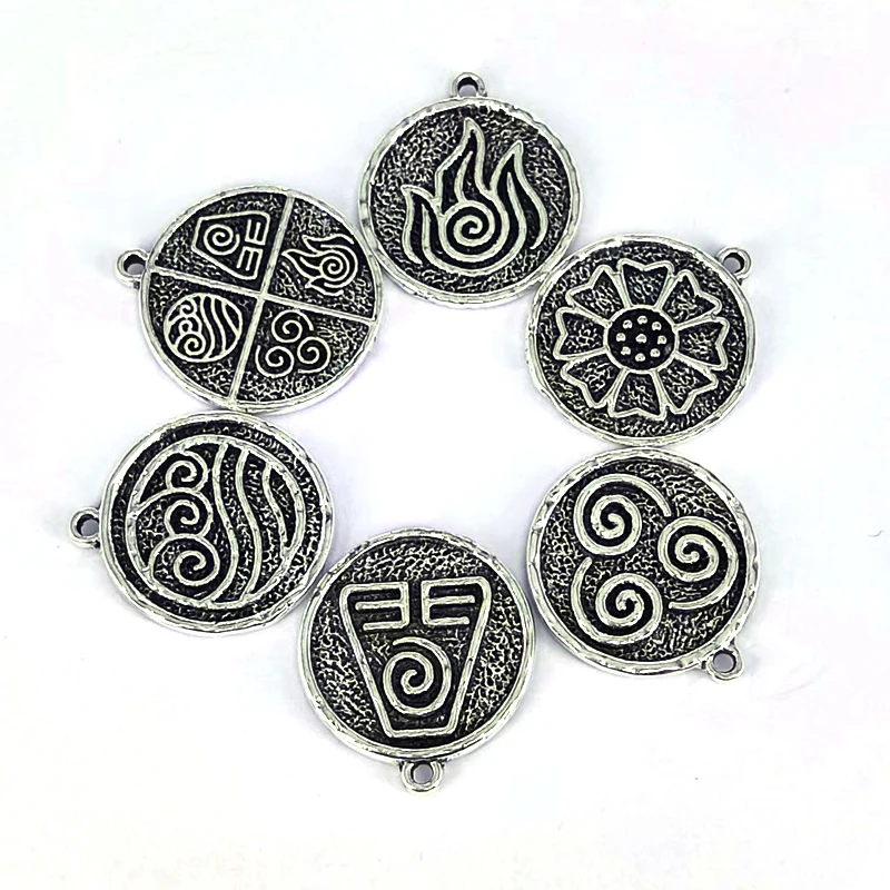 5ks staroveká strieborná farba Posledná letecká vzduchová voda Earth Earth Elements Lotus Amulet Pendant Charm pre DIY Women Accessories