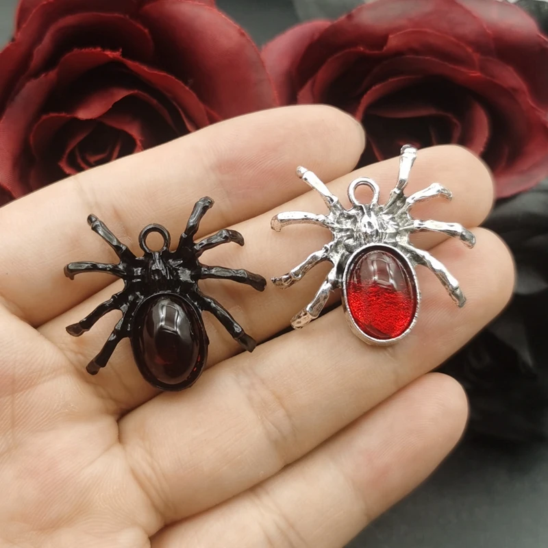 5ks strieborná farba 34,5 x 32 mm v krvi červená tarantula Spider Charms zvierací prívesok Fit