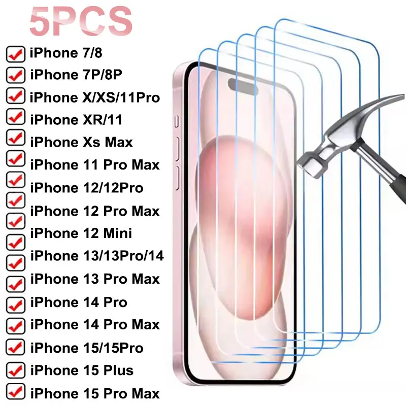 5ks temperované sklo pre iPhone 15 16 Pro Max Screen Protector pre iPhone 11 12 13 14 Pro XR xs Max 7 8 plus SE 2021 2022 sklo sklo