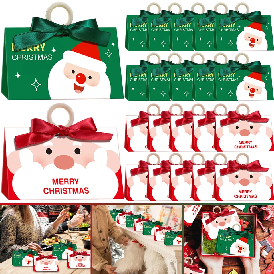 5ks Veselé vianočné cukrovinky s dreveným prsteňom Snack Cookie Box s stuhami Santa Clause Pattern Branaping puzdro na narodeniny