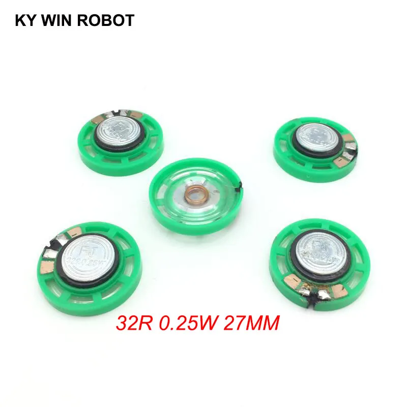 5ks/veľa nového zeleného ultra tenkého mini reproduktora 32 ohmov 0,25 watt 0,25 W 32R priemer reproduktora 27 mm 2,7 cm hrúbka 9 mm