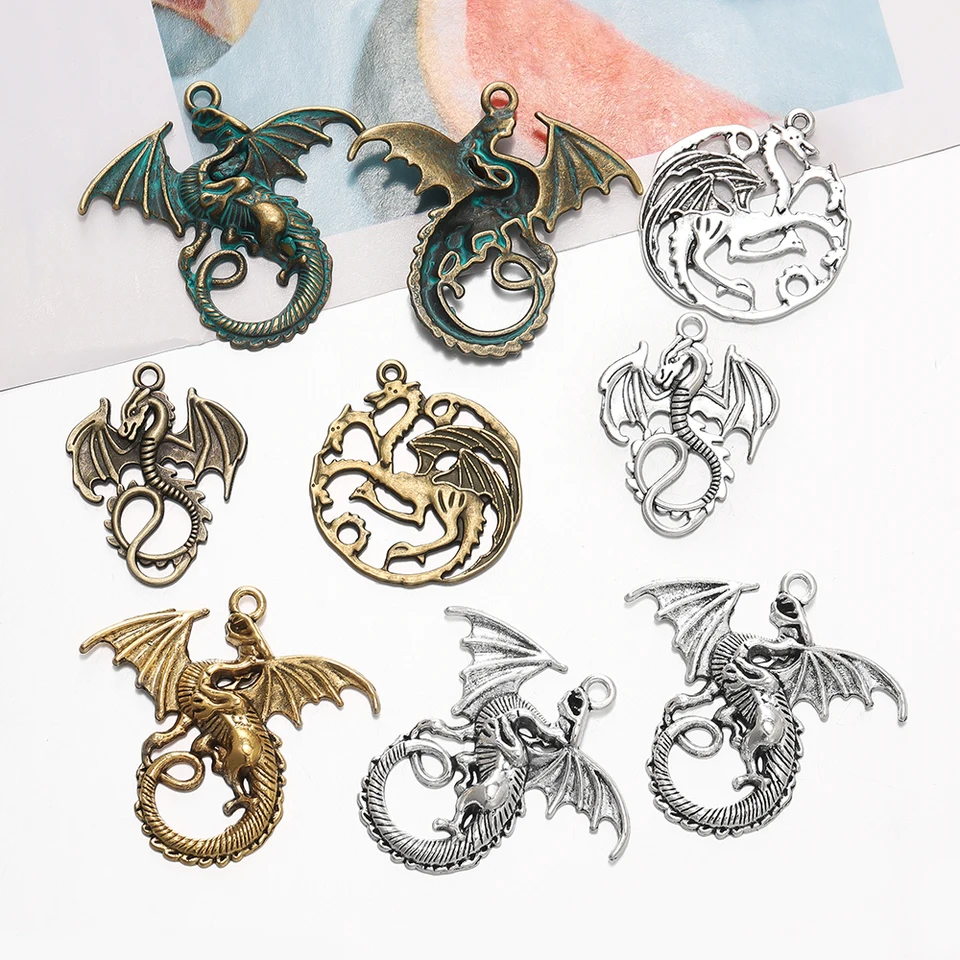 5ks/veľa retro štýlu zliatiny Dragon Pendants Punk Náramok Kovové kúzla pre DIY náhrdelníky remeselníc
