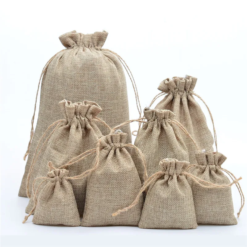 5ks Vintage retro recling Jute Burlap Bags vianočné halloween svadobné narodeniny festival festival