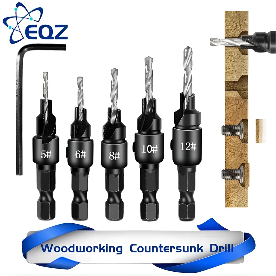 5ks Woodworking pultunk vŕtačka hlavy a skosenie jednej kusu šesťuholníkovej rukoväte pulzunk s vyprážané cesto natáčanie vŕtačky