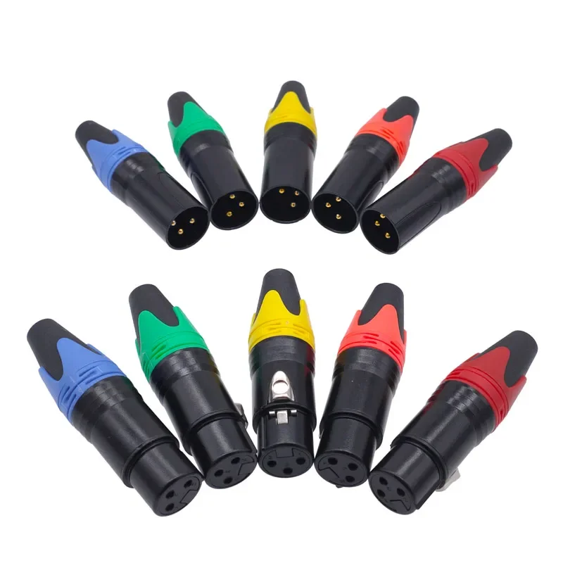 5ks XLR Connector Black Audio zástrčka mikrofón 3pin konektor reproduktora Muž a samica farebných konektorov mikrofónu