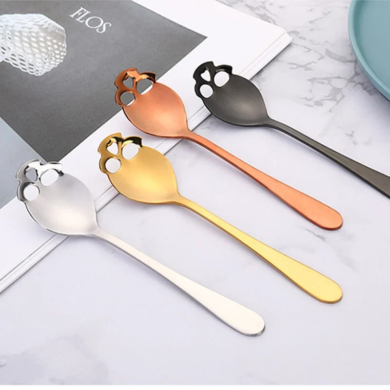 5ks z nehrdzavejúcej ocele Kávový kopček lebky Tvar dezert pre jedlo z potravín Zmrzlina Candy Tea Sugar Spoon Spoon Tavewware Kuchynské doplnky
