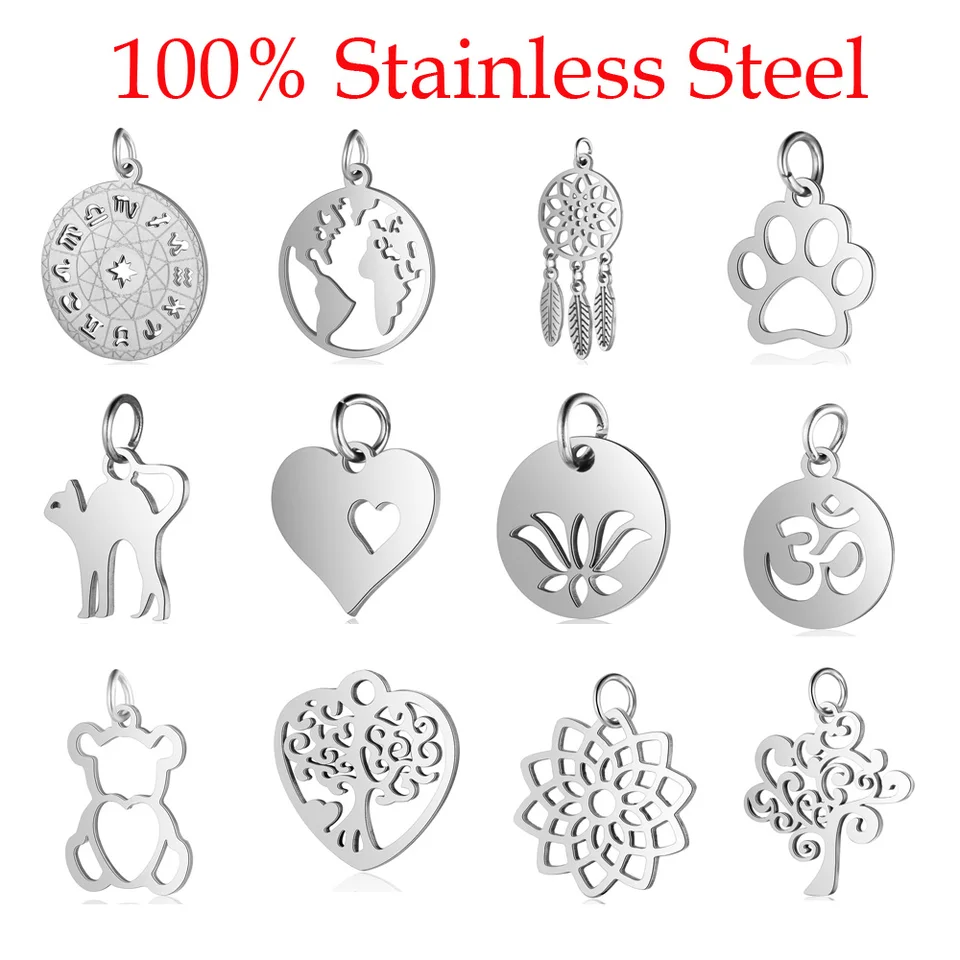 5ks/časť 316 z nehrdzavejúcej ocele Double Heart Charm Wholesale Sun Om Connector Yoga Lotus Heart DIY Charms pre výrobu šperkov