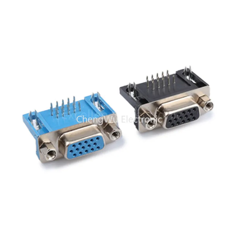 5ks čierny/modrý DR15 D-sub pravý uhol 15 PIN SMENNÁ VGA Typ 8.89 PCB konektor 3 ROWS SOCKET Zátka
