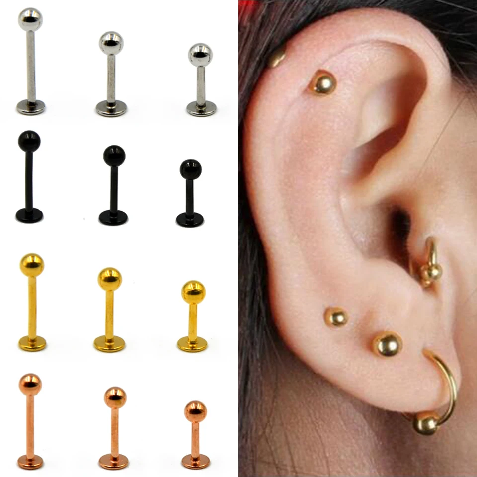 5ks/šarža 16g 18g Tragus helix bar 3-4mm guľa z nehrdzavejúcej ocele Labret LiP Rings Rings Stud Chrup