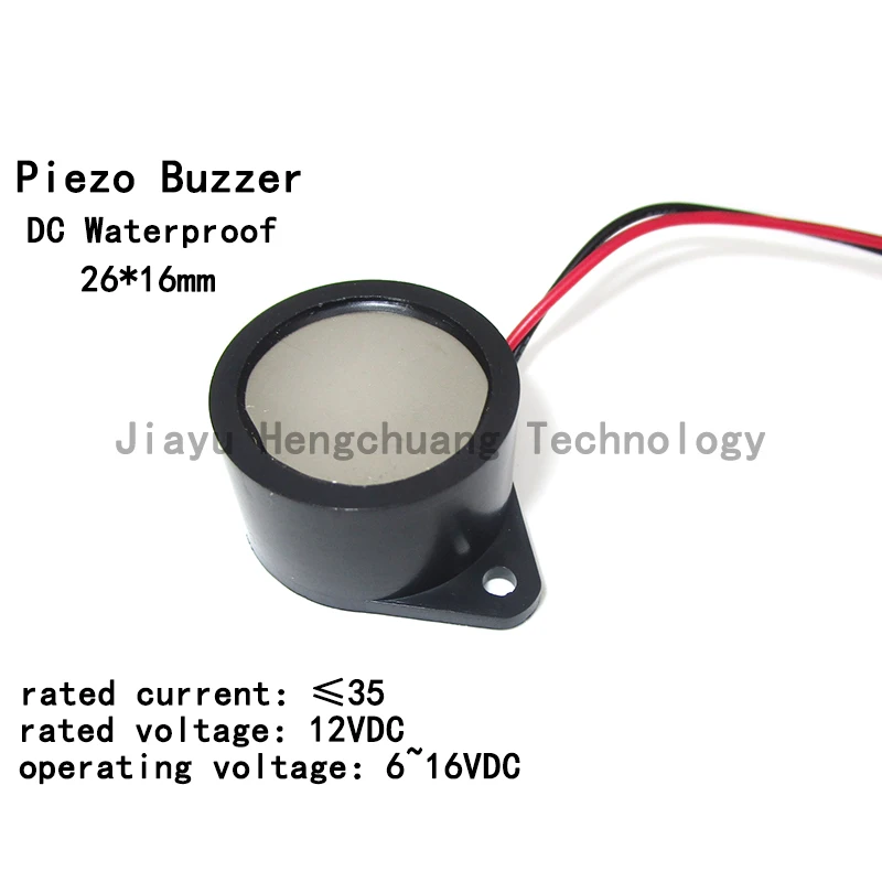 5ks/šarža 2616 DC Piezo vodotesný bzučiak Veľkosť 26*16 mm IP67 Menovité vodotesné alarmové napätie 6-12V