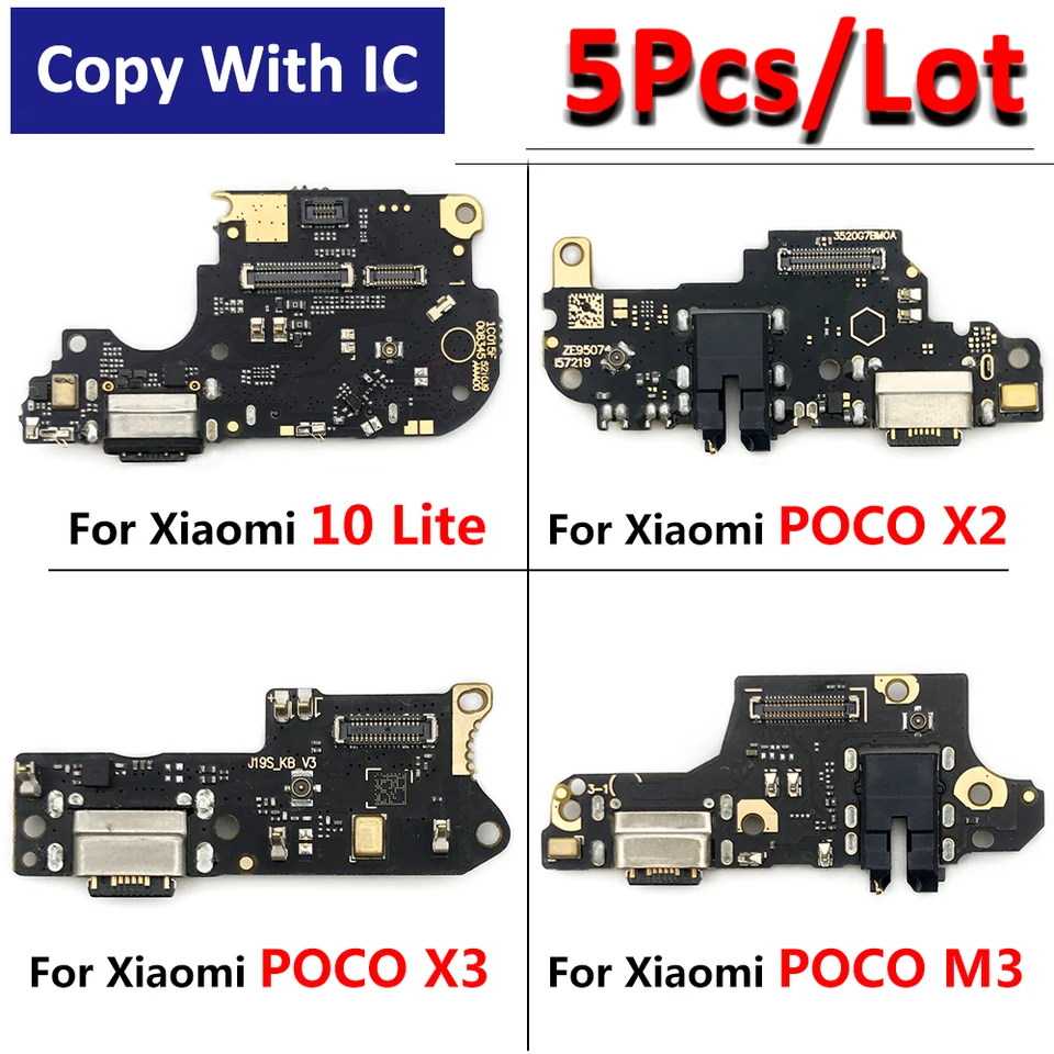 5ks ， USB nabíjacie nabíjacie nabíjacie konektorové dosky na nabíjačku Mikrofón pre flex Xiaomi Mi 10 Lite 11T Pro Poco M3 x3 x2 M4 PRO 5G