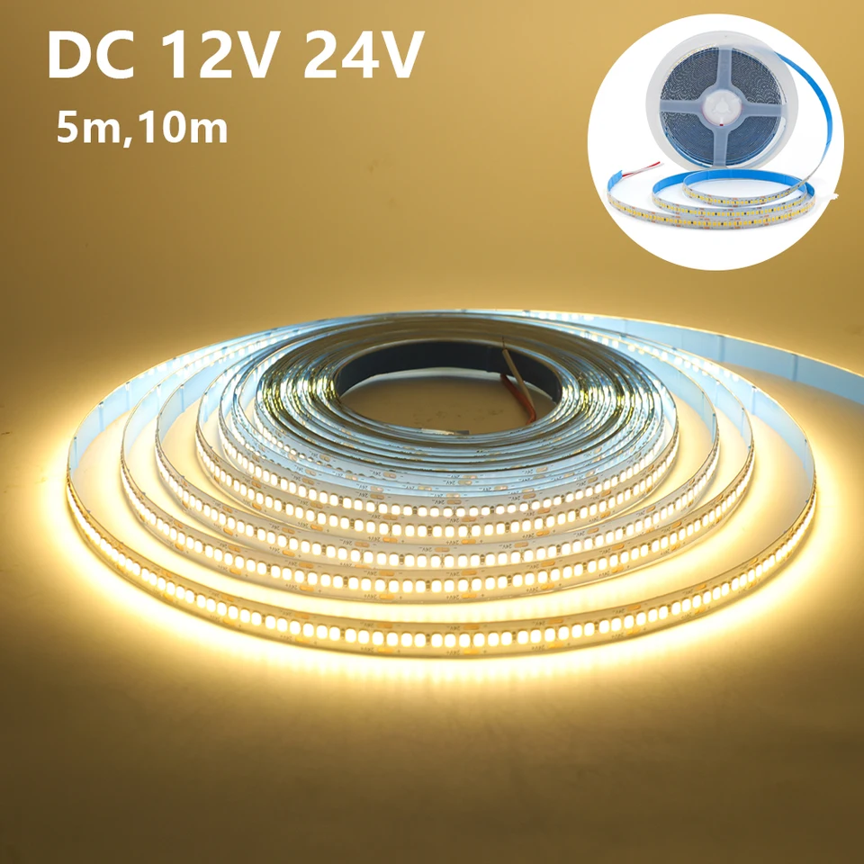 5m 10m LED svetlo LED svetelné prúžky 12v 24v SMD 2835 120 240LED/M Domáca lampa Flexibilná LED pásová páska Tape Soft Lamp Bar 3000K 4000K 6000K