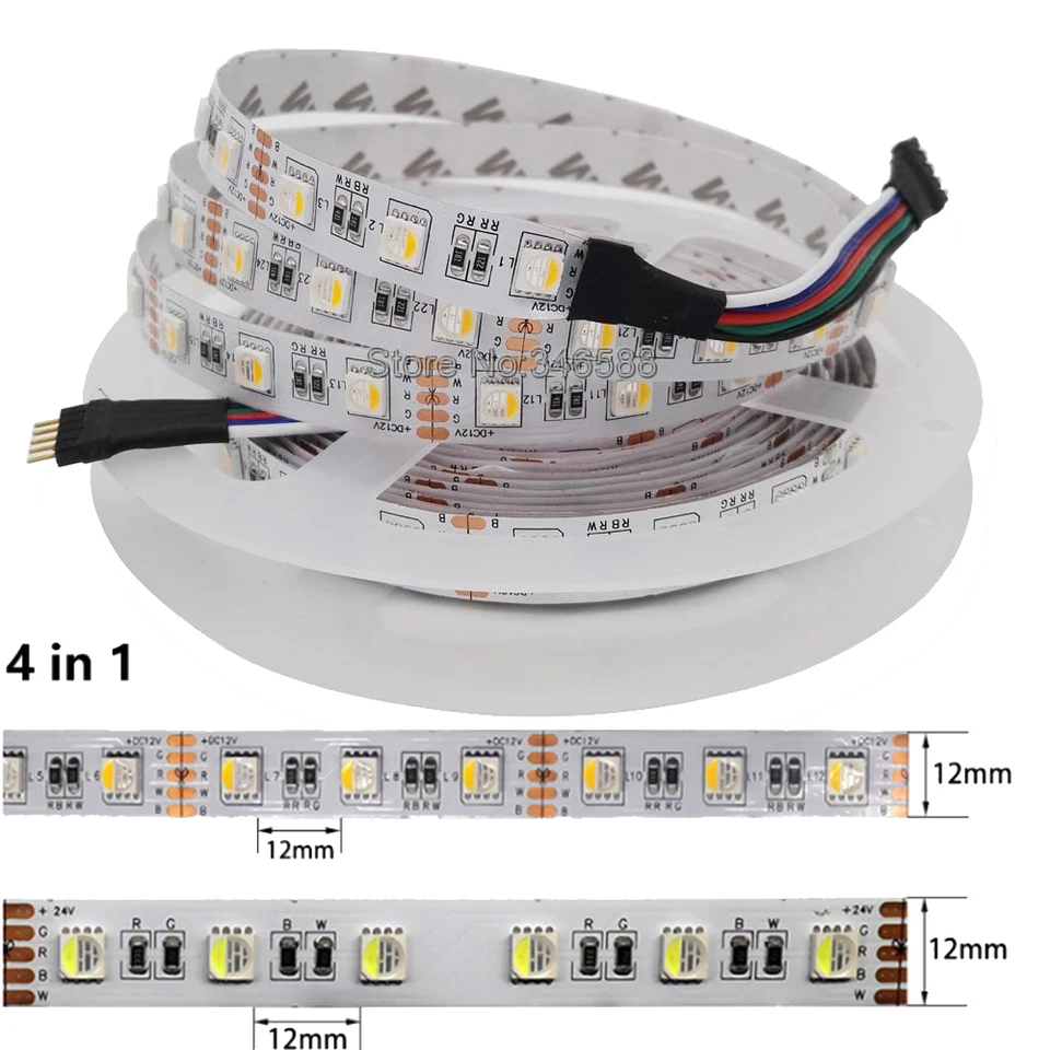 5m 12V 24V DC SMD 5050 RGBW RGBWW Flexibilný LED pásik 4 Farba v 1 LED čipe 60led/m 300LEDS IP20 IP65 IP67 Vodotesná páska 12 mm