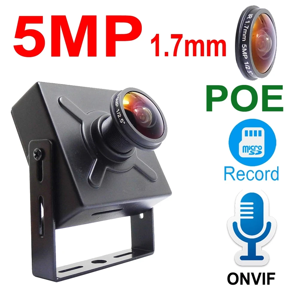 5MP 1,7 mm Mini Fisheye Panorama Poe IP Camera Audio Cam CCTV Security Dohľad nad vysokým rozlíšením ONVIF HD Pamäťová karta slot