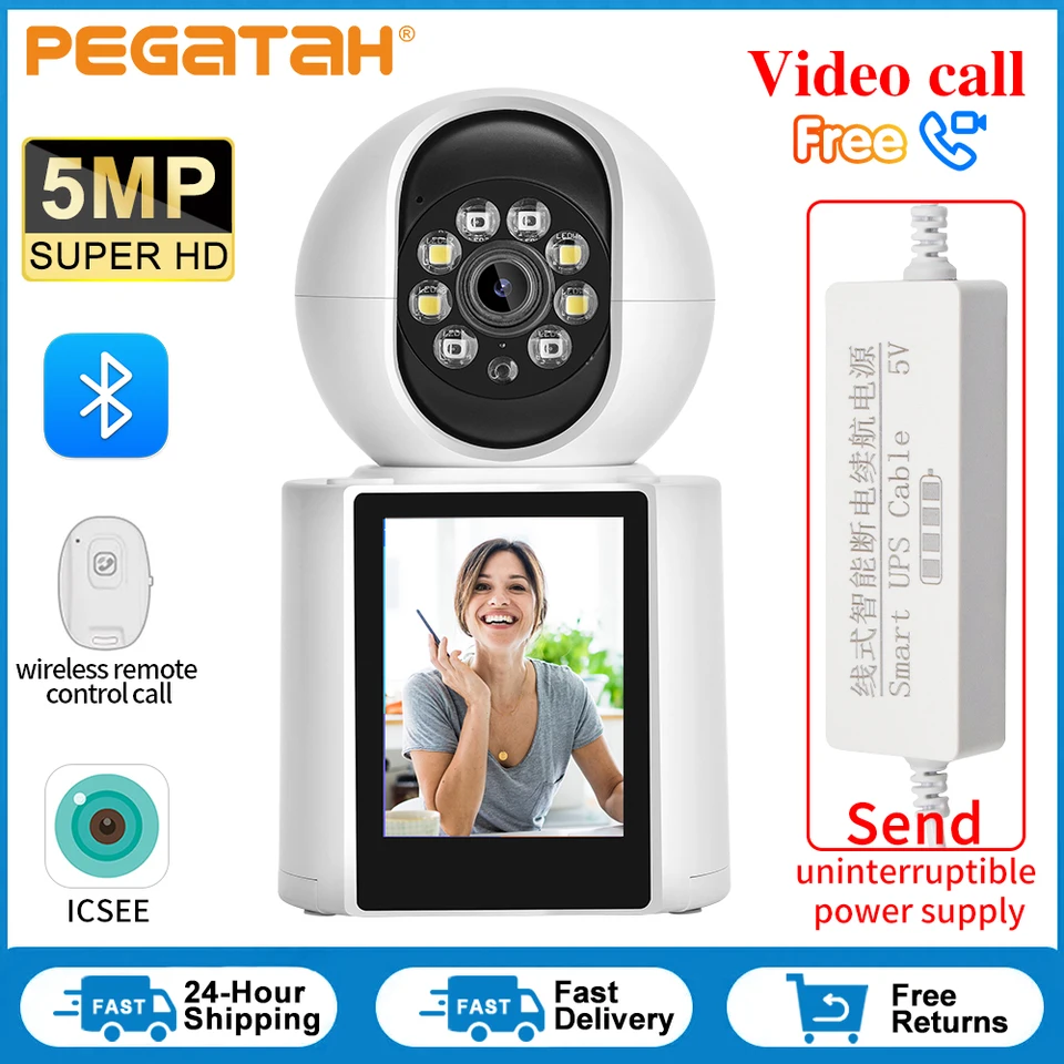 5MP 2,8 palca obrazovky Smart Home HD WiFi Fotoaparát detský monitor Night Vision Security Camera s výkonom zálohovania batérie 1800 mAh UPS
