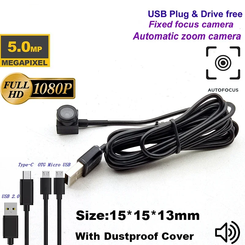 5MP 30fps rýchle automatické zaostrenie vysokorýchlostné UVC OTG Audio Micro Micro Camera Camera Modul Mini CCTV Sledovanie typu C Externá malá kamera