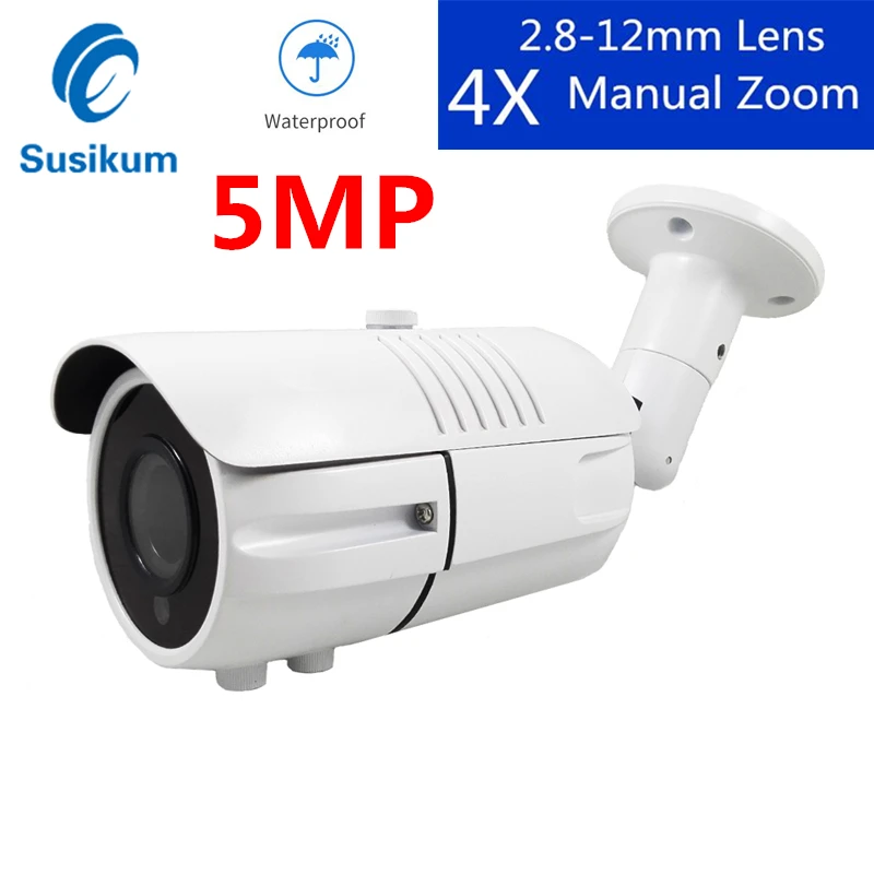 5MP IP fotoaparát Outdoor 2,8-12 mm manuálne priblíženie šošovky Bullet Video Surveillance Poe Camera Ir Night Vision