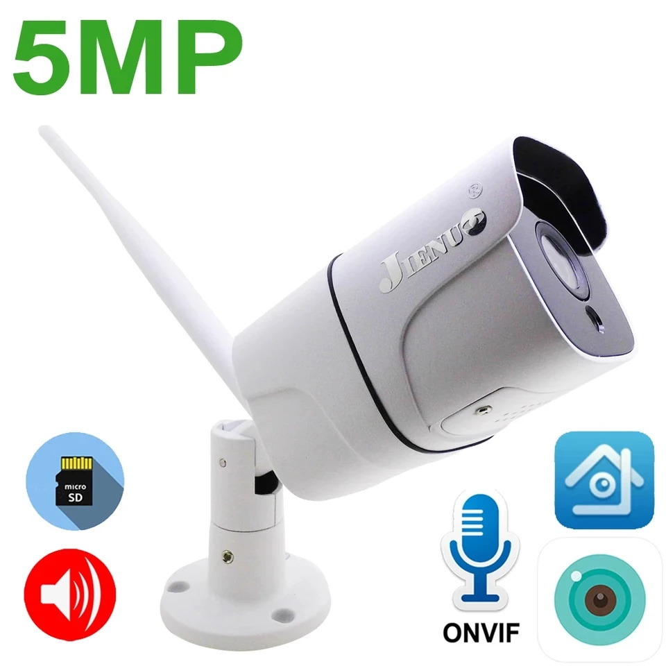 5MP IP fotoaparát wifi vonkajšie ir nočné videnie Onvif P2P Audio CCTV Camera SD Card HD bezdrôtové video sledovanie Xmeye Jienuo