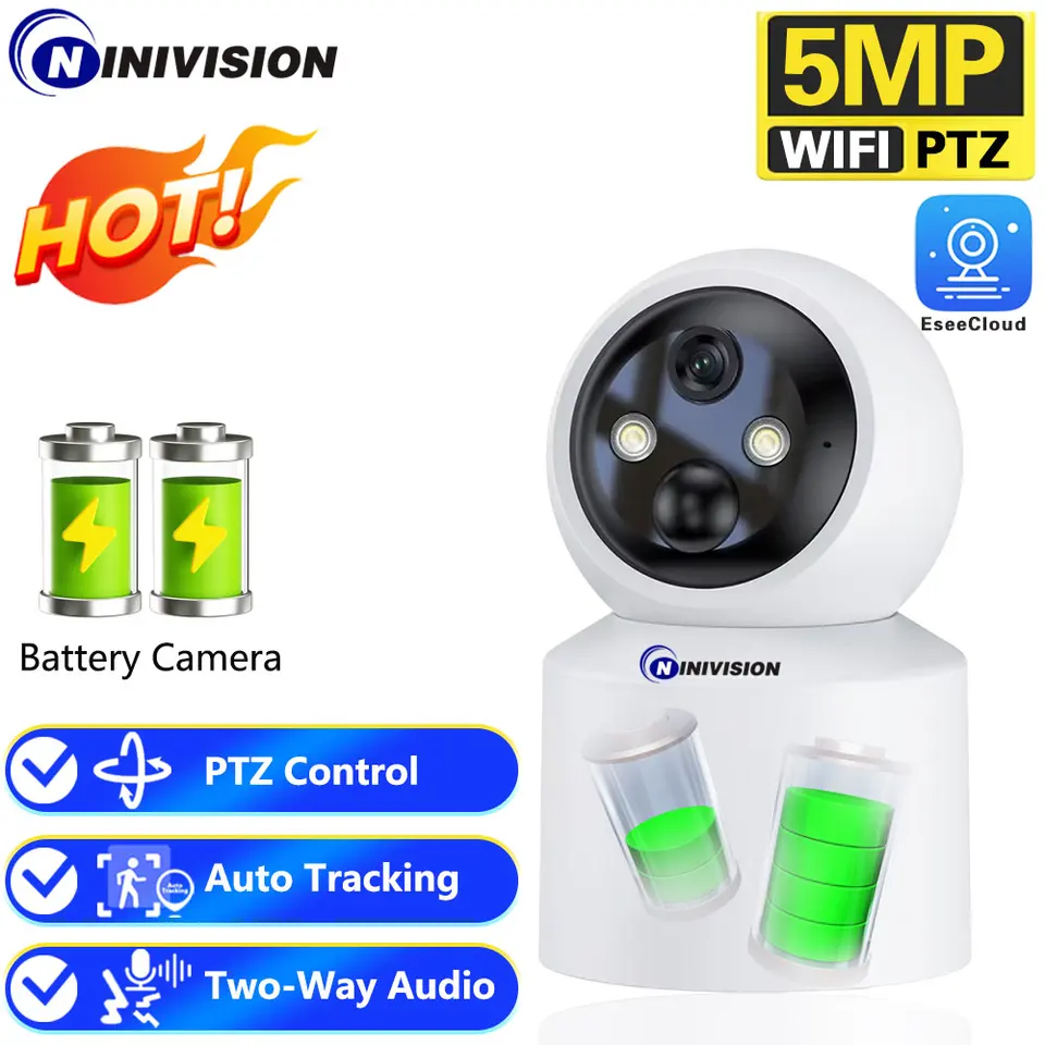 5MP WiFi Baby batéria Eseecloud Indoor AI Human Tracking PTZ IP Camera WiFi pripojenie bezdrôtová SD SDALICKÁ OCHRANA